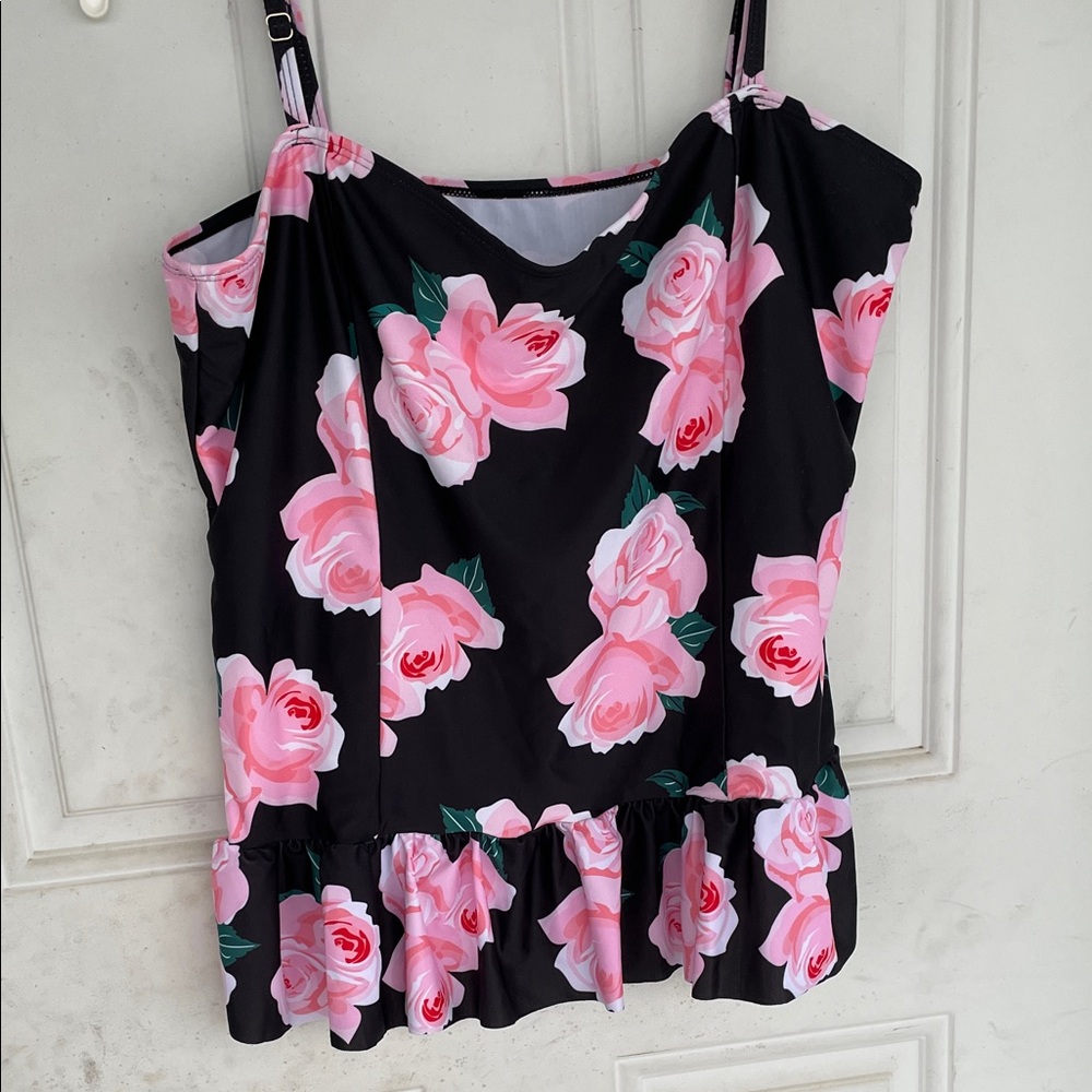 Rosegal Black Camisole with Pink Floral Design